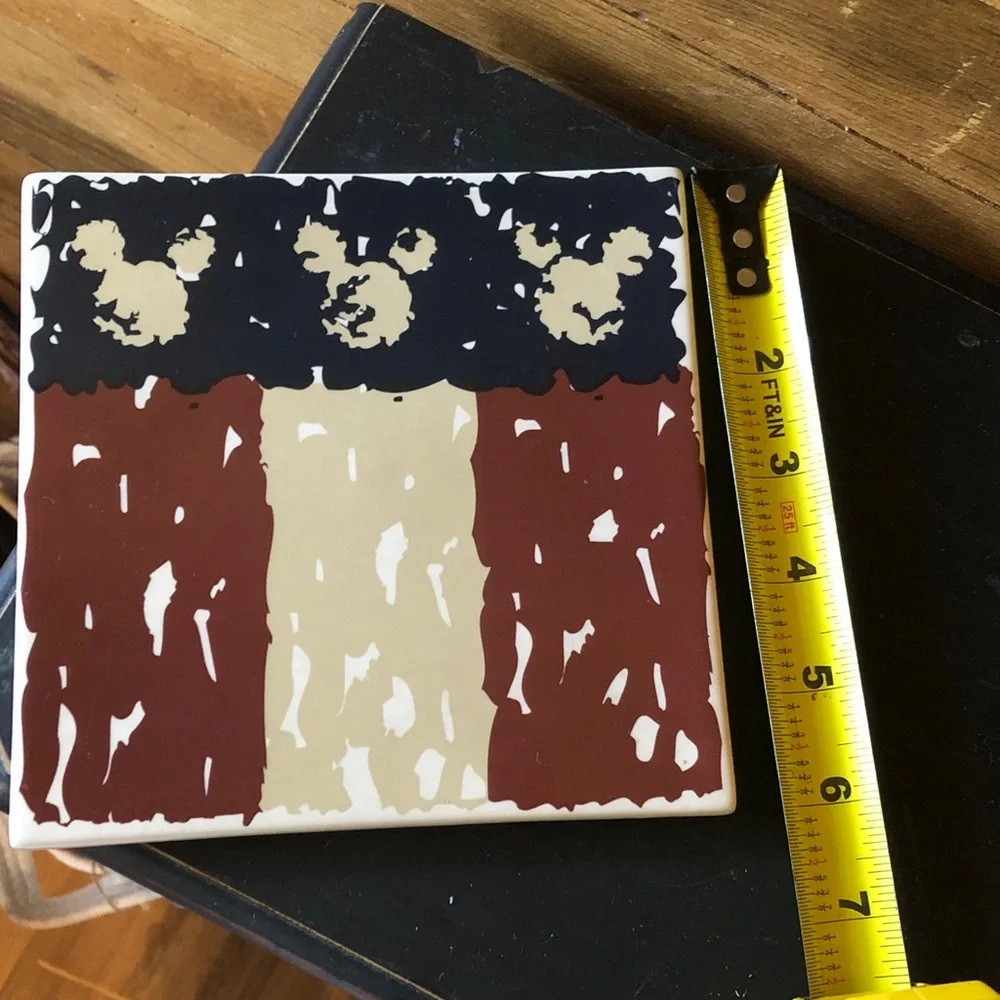 Disney Mickey Decorative Ceramic Tiles in Embossed Cream and Blue and Americana